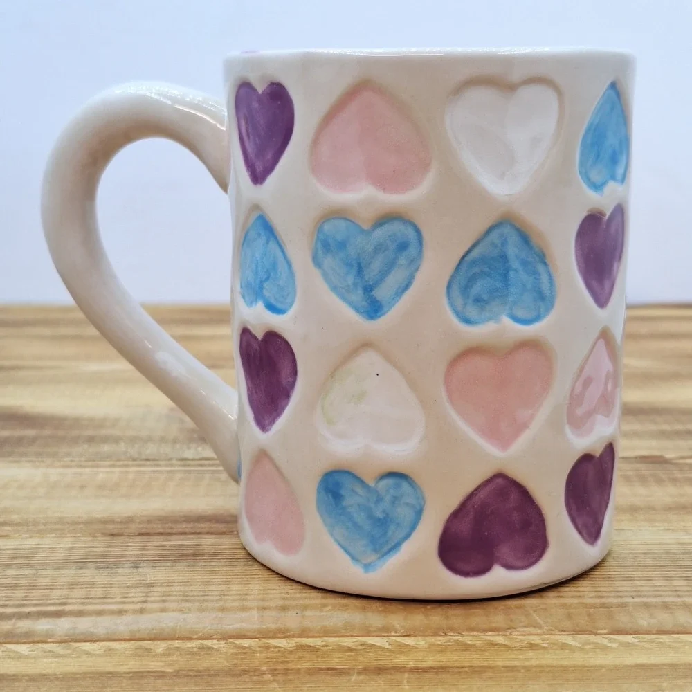 Rainbow Watercolor Candy‎ Heart Mug Planter Pen Holder Mis-Glaze Reuse